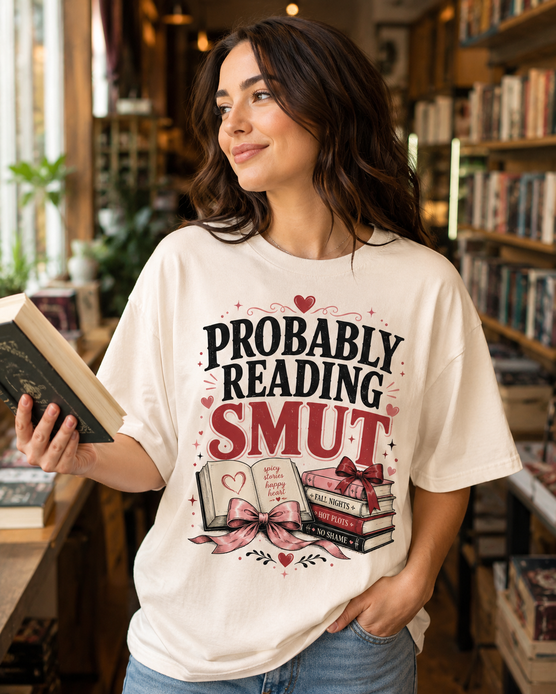 Probably Reading Smut Shirt | Funny Romance Book Lover Tee | Spicy Booktok Graphic T-Shirt