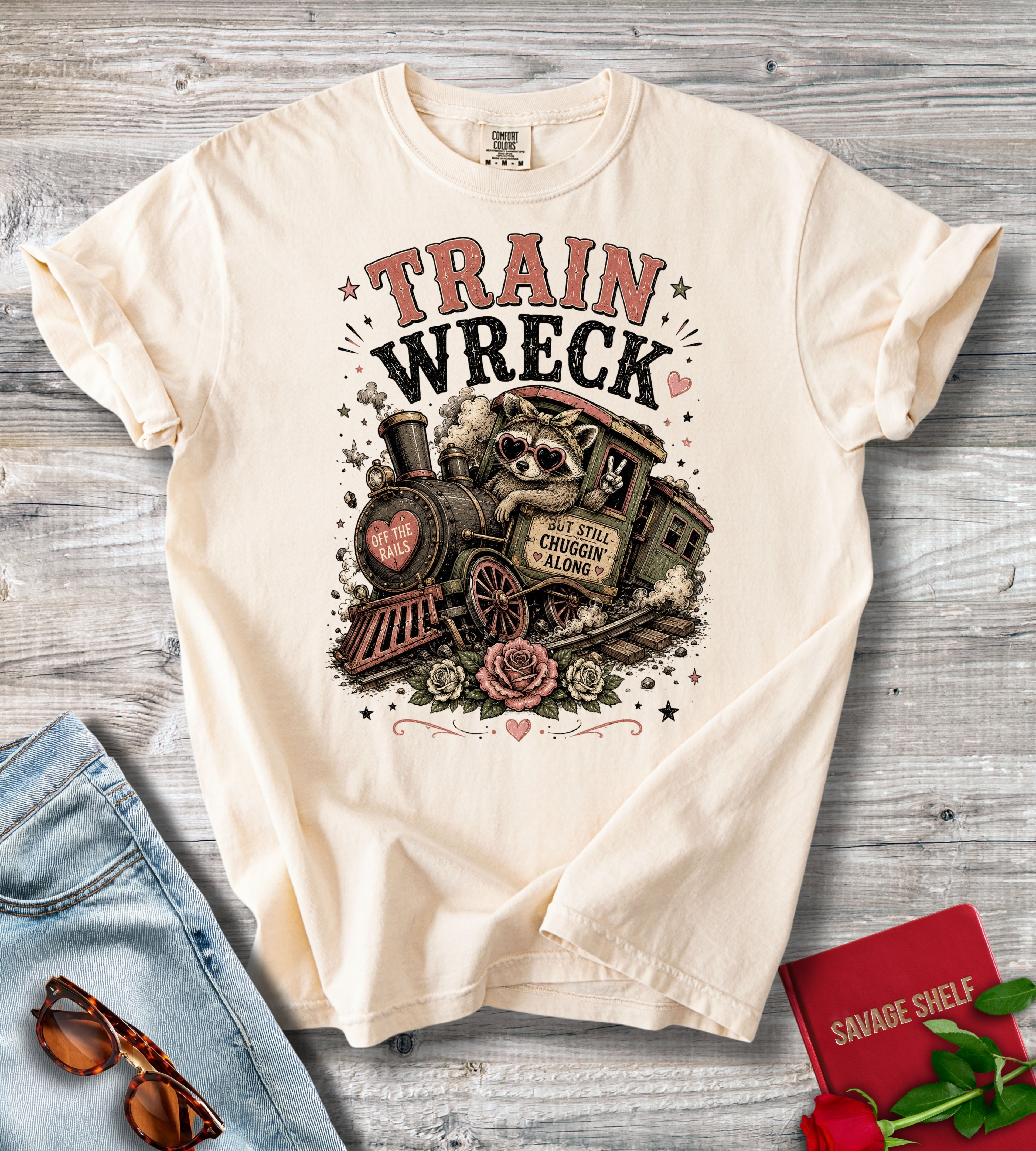 Train Wreck Vintage Steam Engine T‑Shirt — Retro Locomotive Graphic Tee