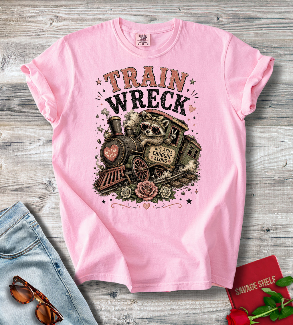 Train Wreck Vintage Steam Engine T‑Shirt — Retro Locomotive Graphic Tee