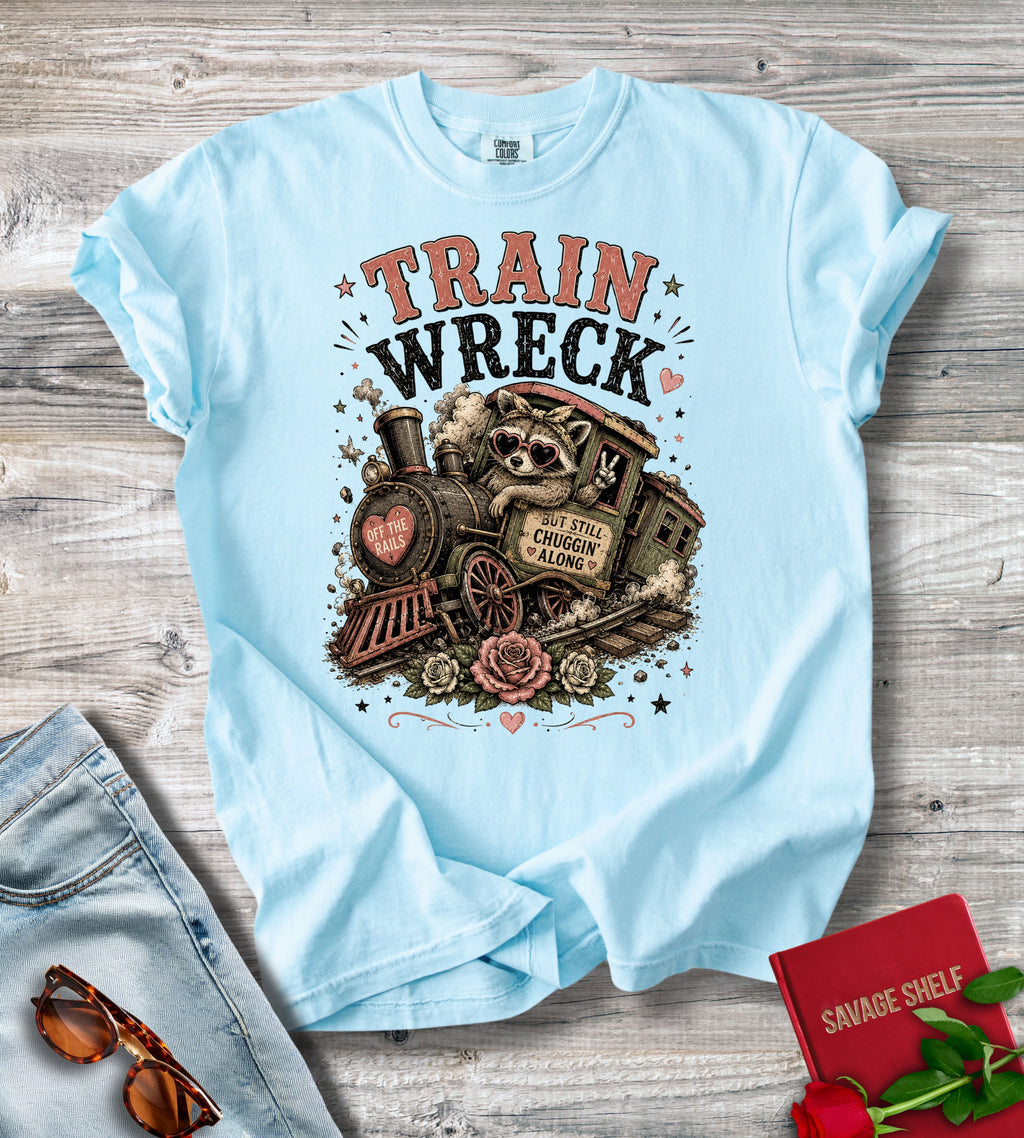 Train Wreck Vintage Steam Engine T‑Shirt — Retro Locomotive Graphic Tee