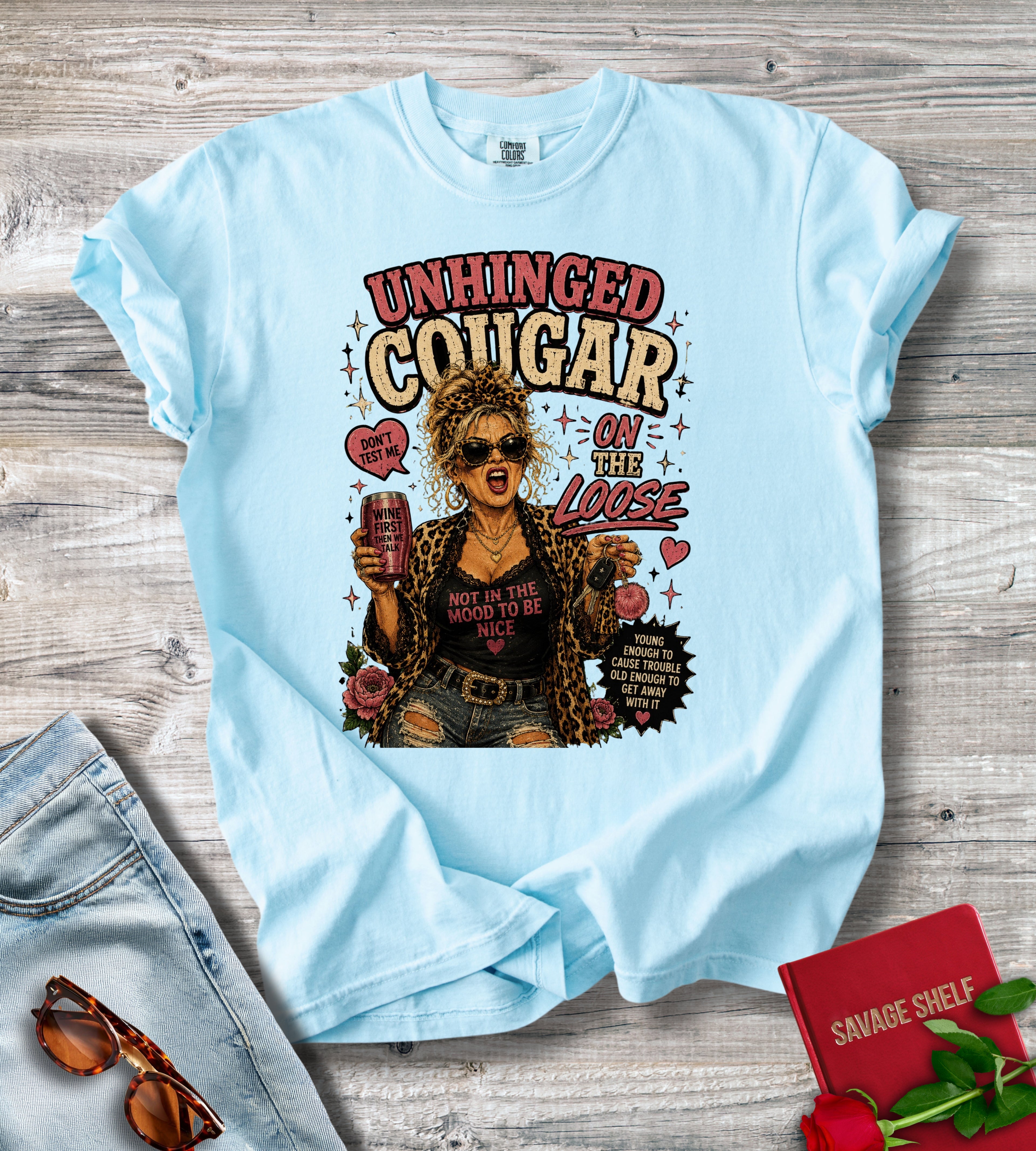 Unhinged Cougar Graphic T-Shirt — Retro Biker Babe Design