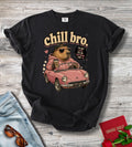 Chill Bro Bear Driving T‑Shirt — Retro Cute Graphic Tee with 'chill bro.' Slogan