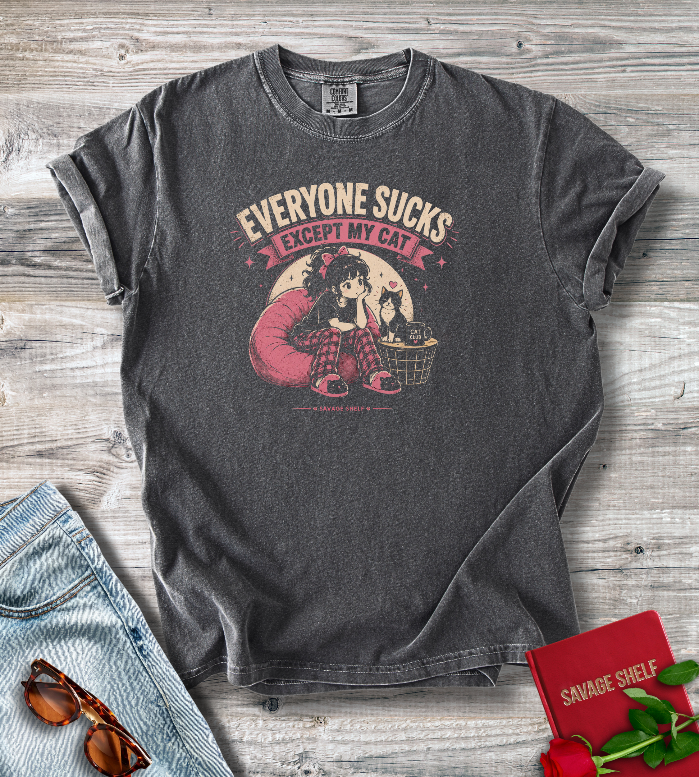 Everyone Sucks Except My Cat Cute Anime Cat Lover T-Shirt