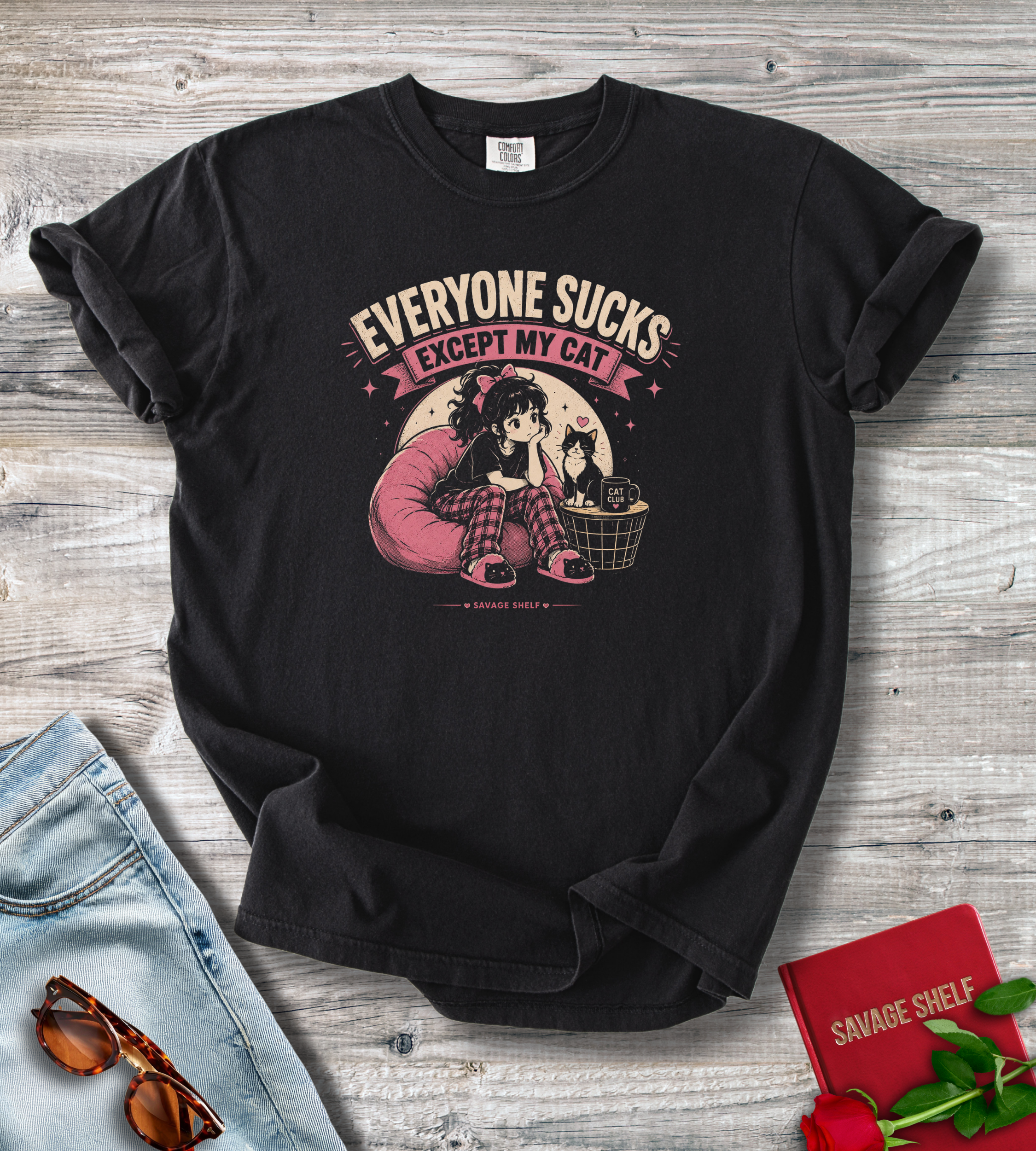 Everyone Sucks Except My Cat Cute Anime Cat Lover T-Shirt