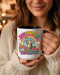 Rage Consumes Me But I Survive — Cute Cat Rainbow Floral Accent Coffee Mug (15oz)