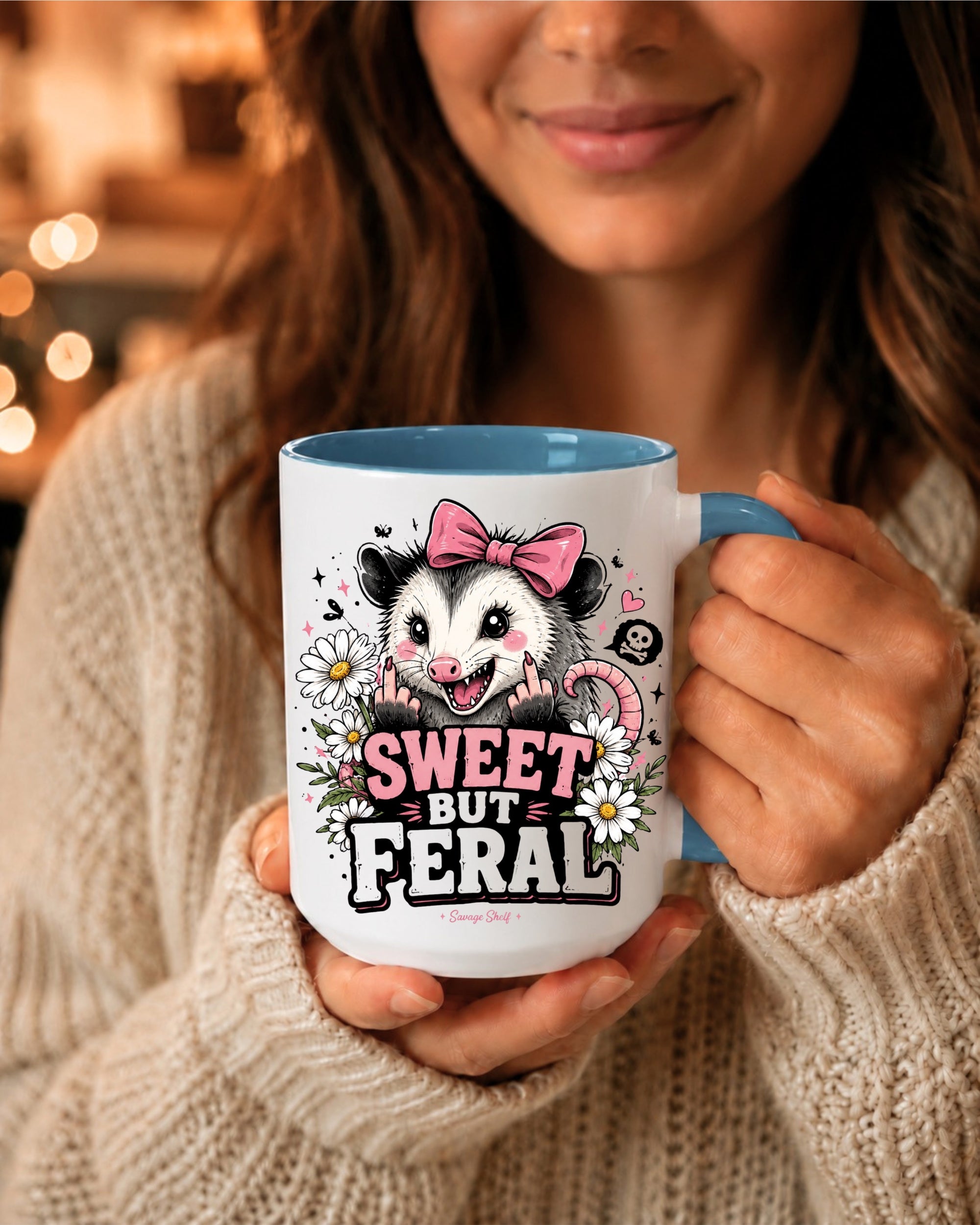 Sweet But Feral Possum Accent Mug — Cute & Cheeky Ceramic Coffee Cup