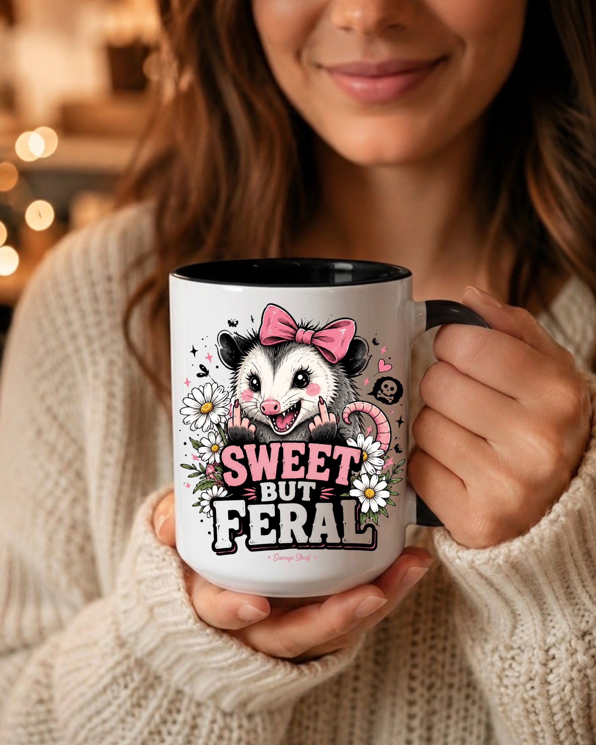 Sweet But Feral Possum Accent Mug — Cute & Cheeky Ceramic Coffee Cup