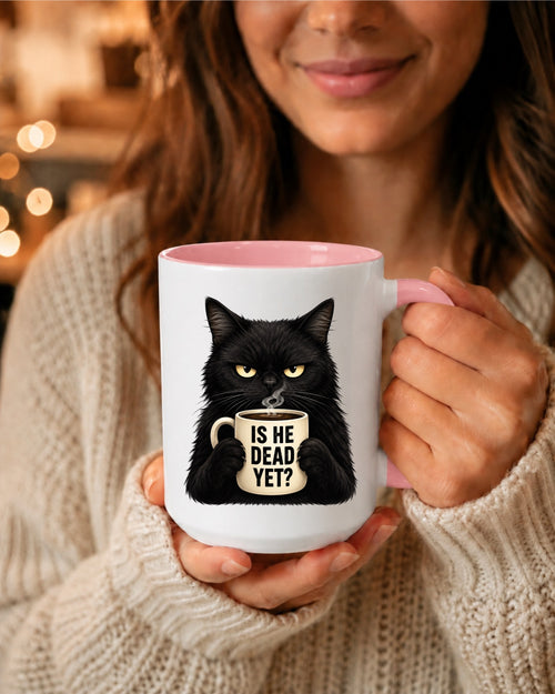 Black Cat Is He Dead Yet Coffee Mug