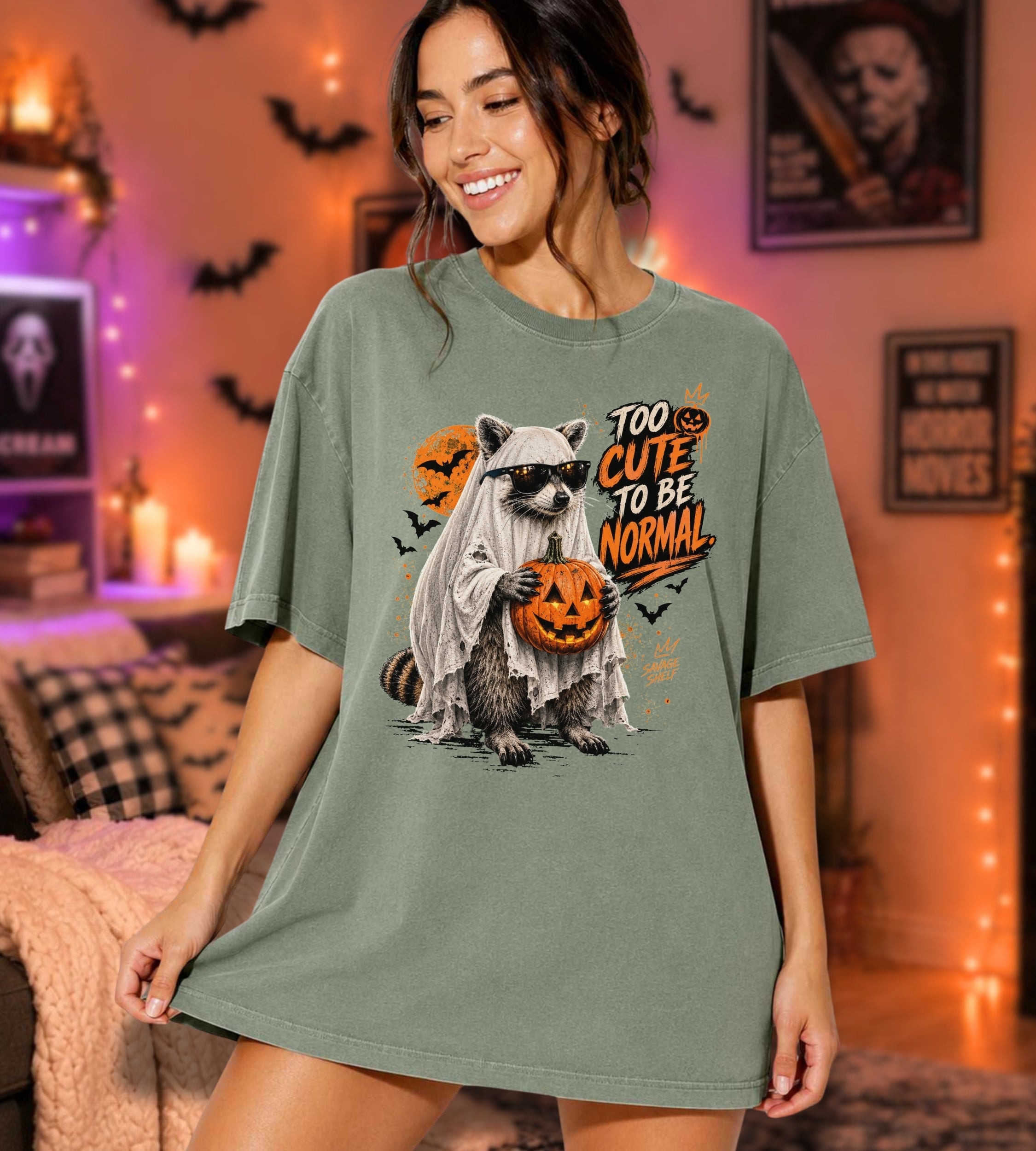 Halloween Raccoon T-Shirt - "Too Cute to Be Normal"