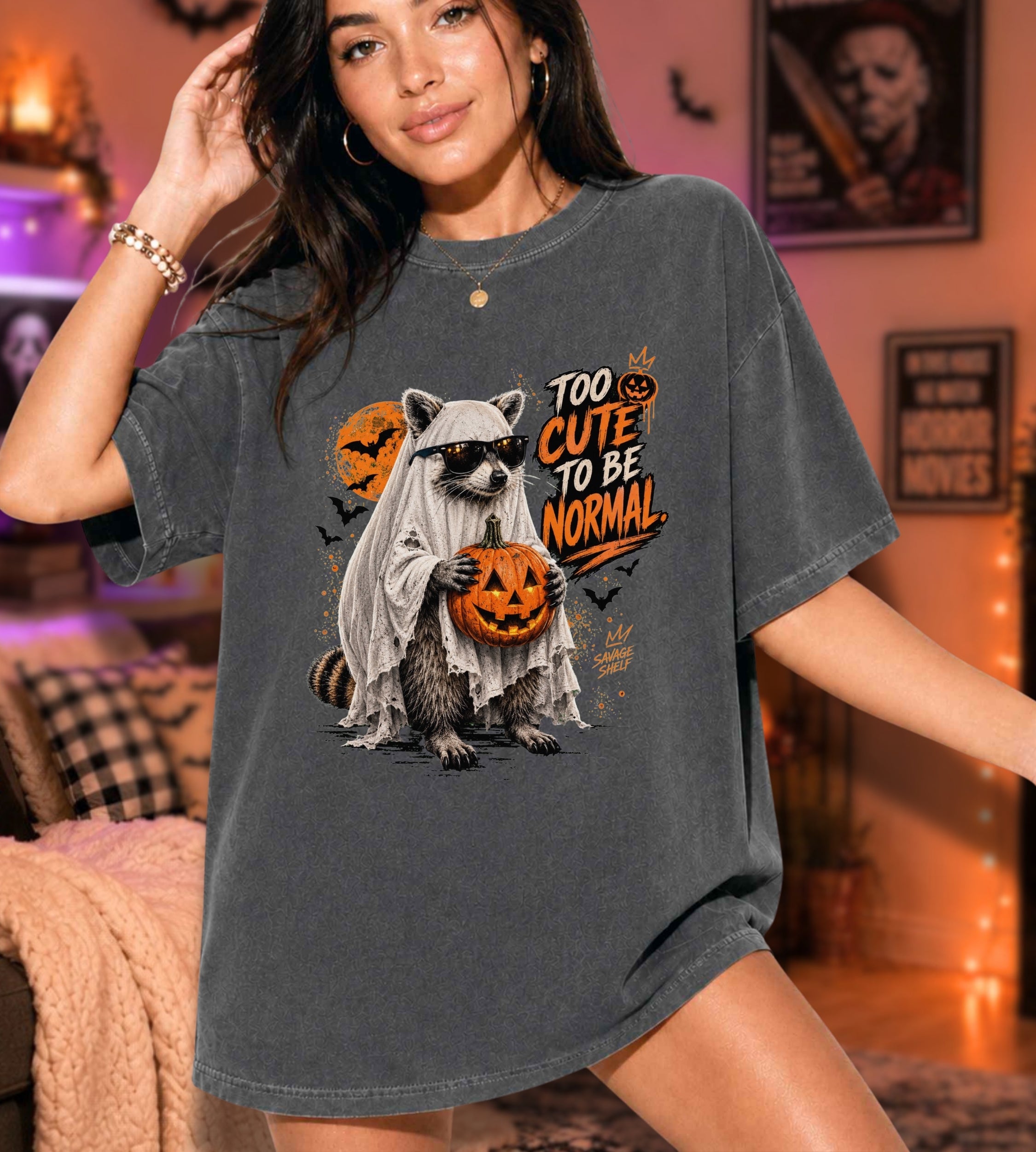 Halloween Raccoon T-Shirt - "Too Cute to Be Normal"