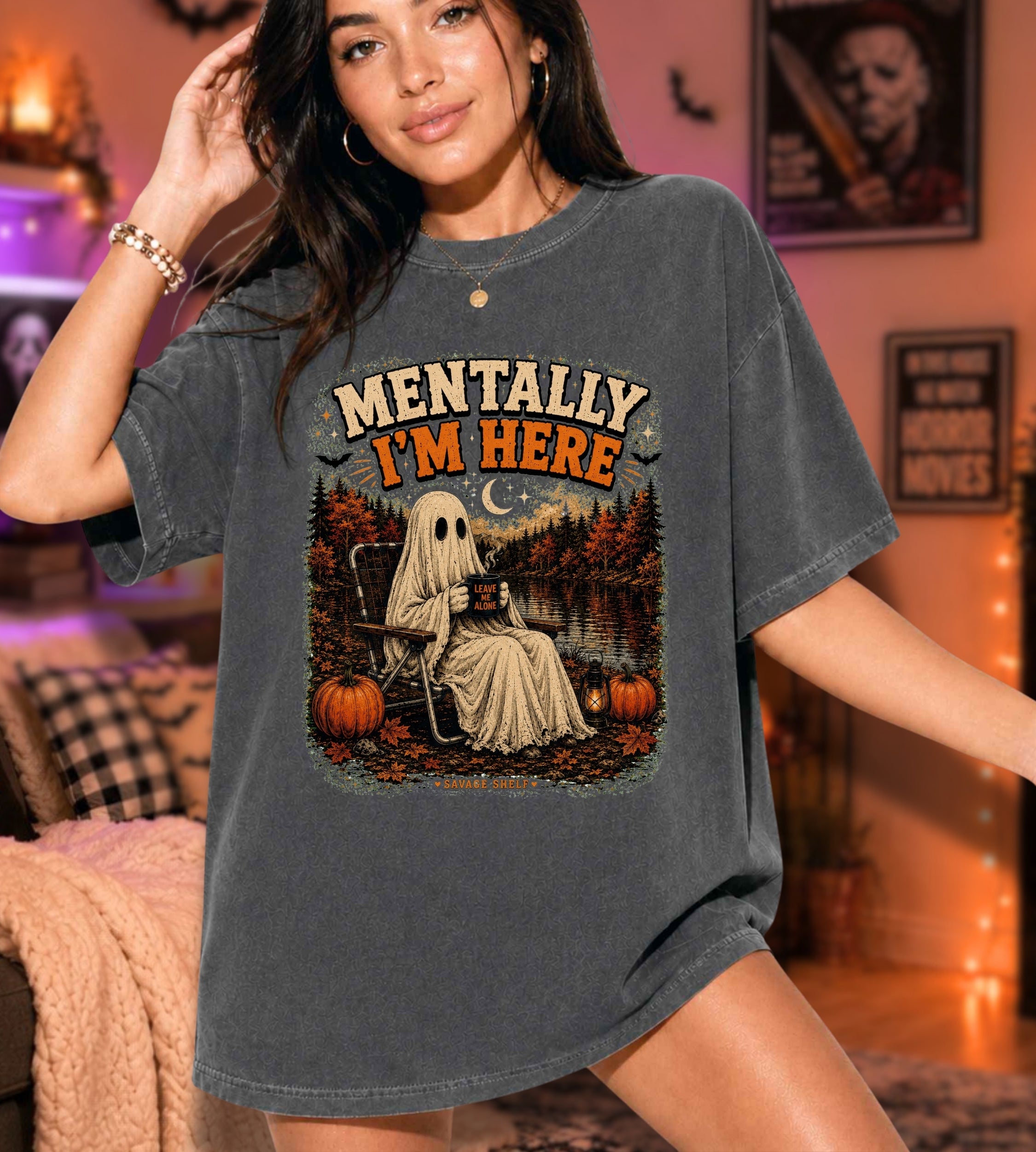 Halloween 'Mentally I’m Here' Ghost T-Shirt