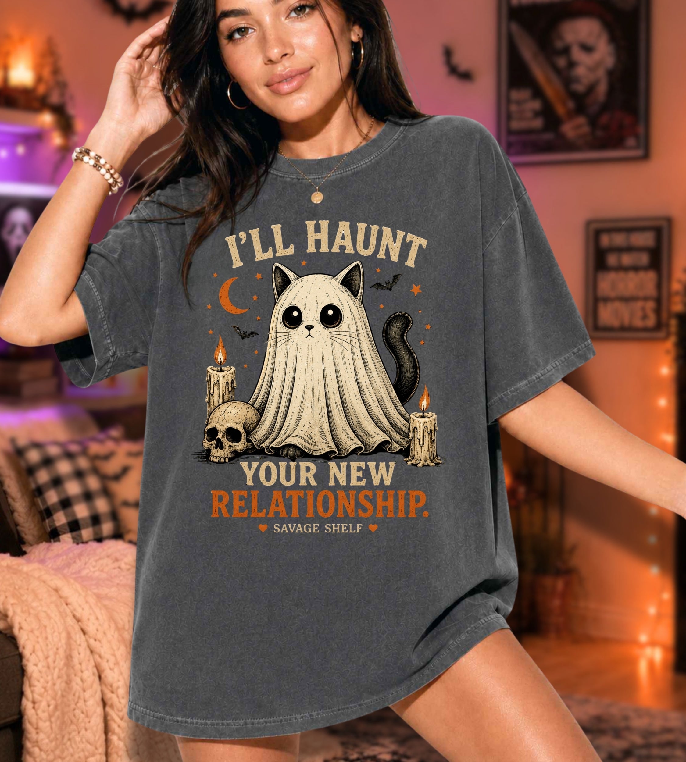 I'll Haunt Your New Relationship T-Shirt — Cute Ghost Cat Halloween Tee