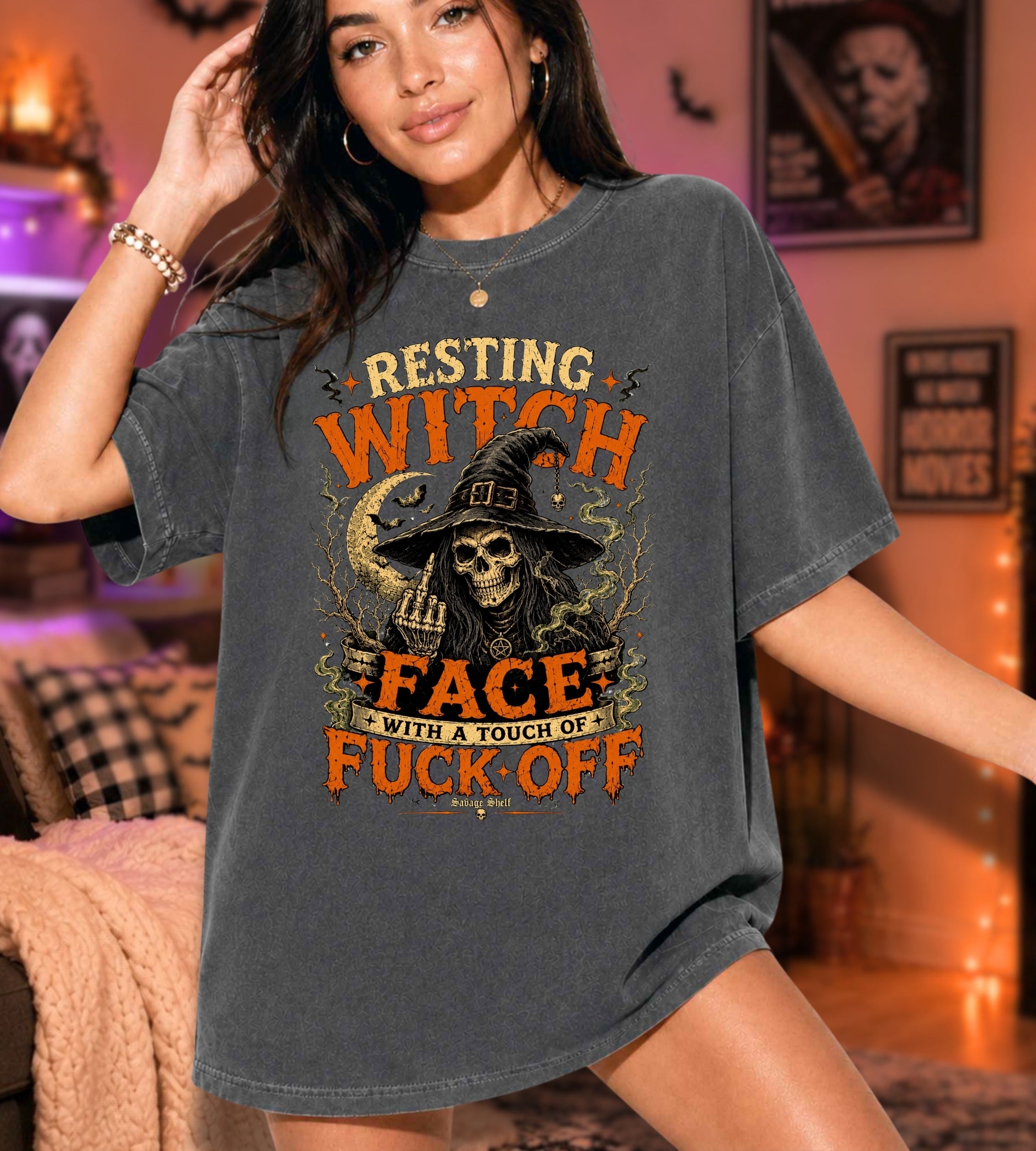 Witch Skull Tee — "Resting Witch Face" Funny Halloween T-Shirt