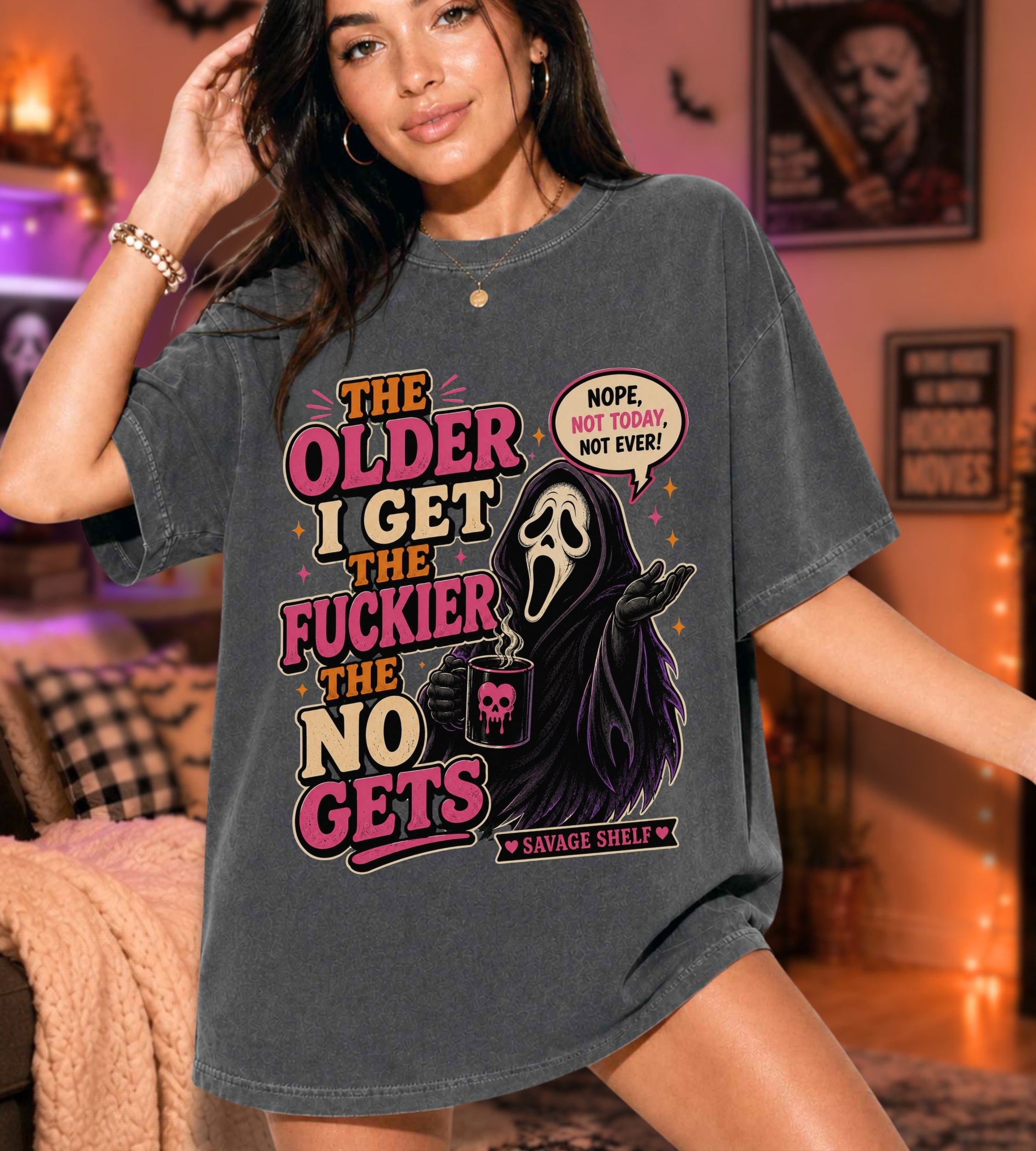 Scream Grim Reaper T-Shirt — "The Older I Get the F**ker the No Gets" Funny Horror Tee