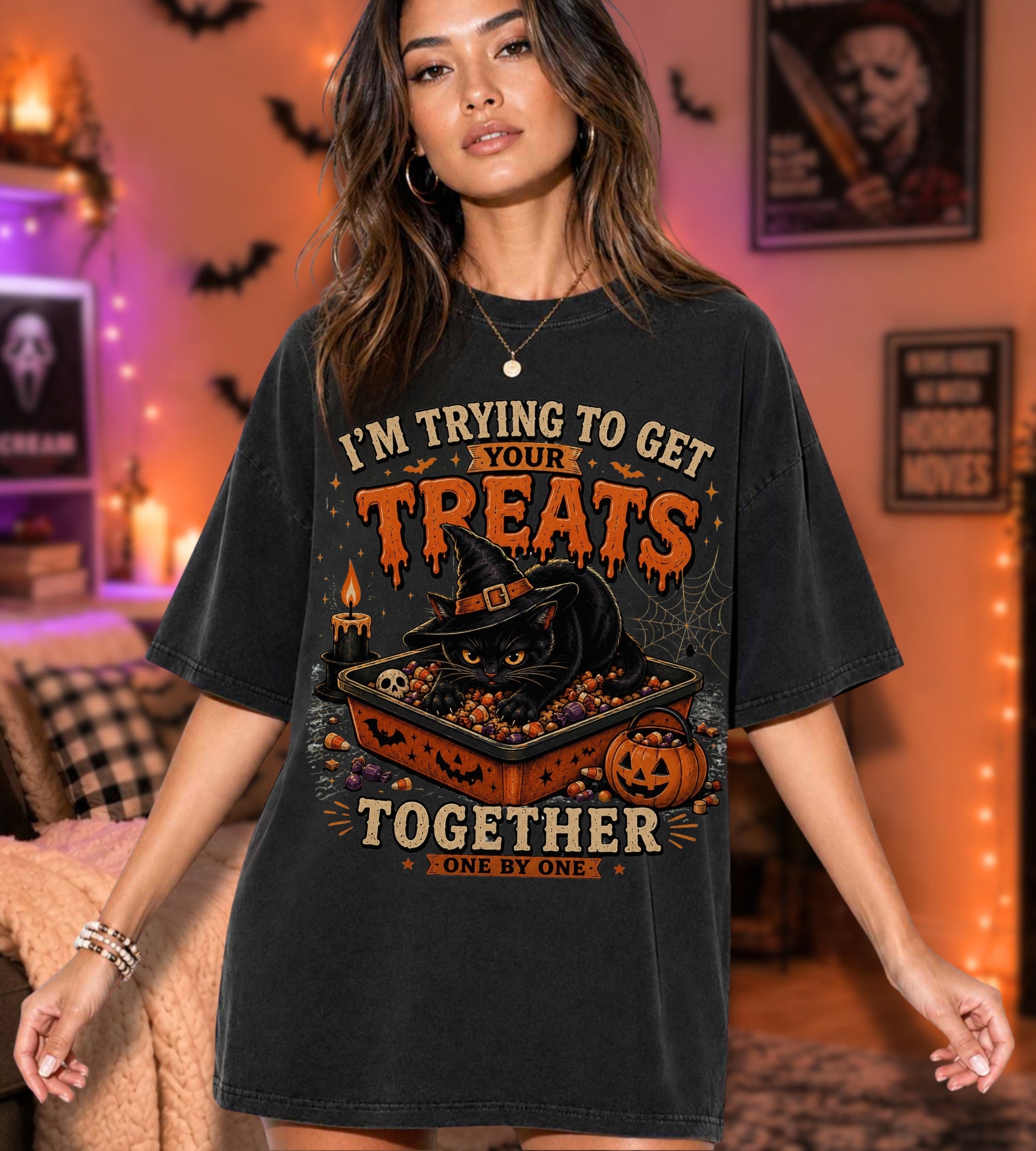 Halloween Cat Treats T-Shirt — "I’m Trying to Get Your Treats Together"