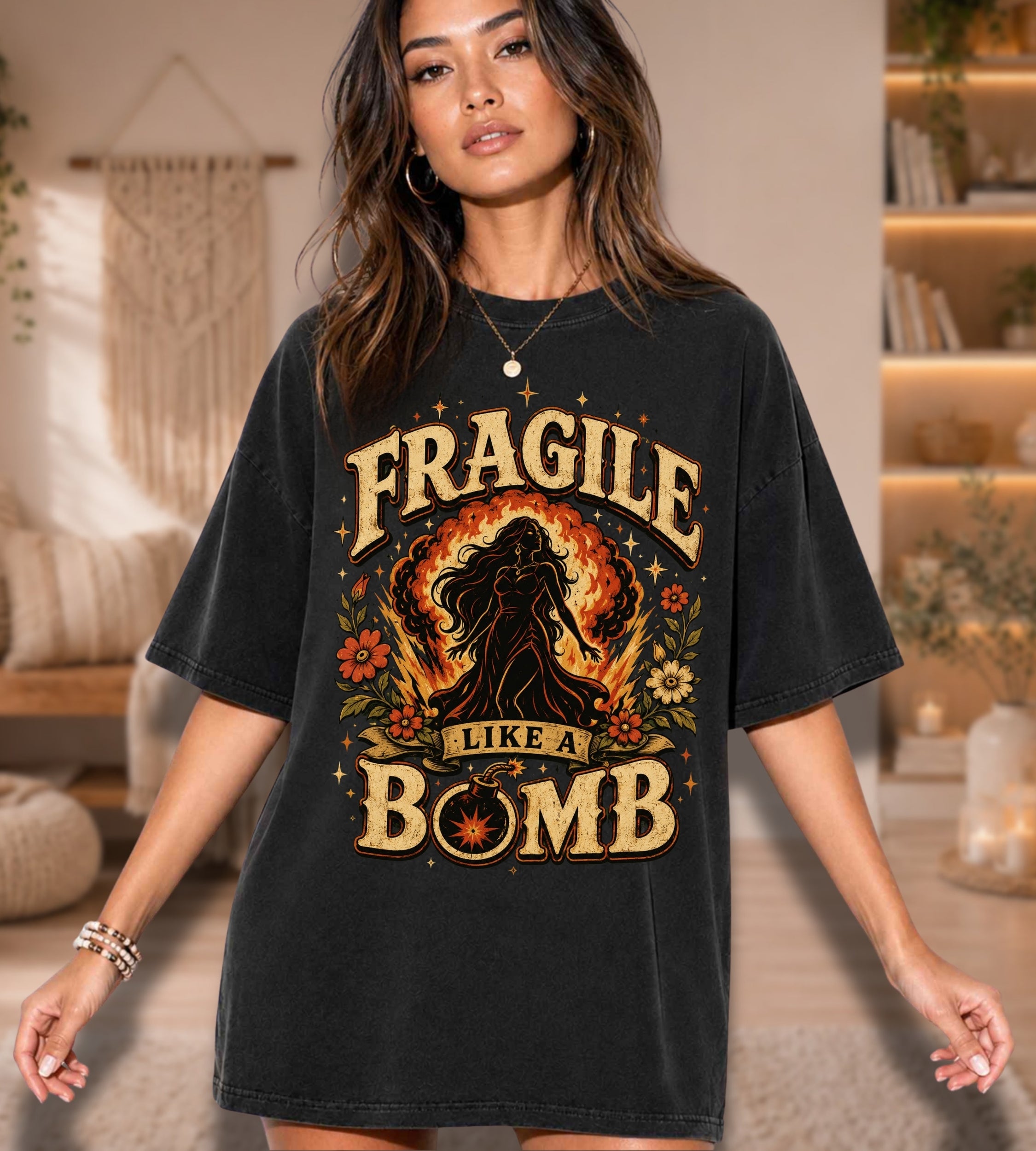 Fragile Like a Bomb T-Shirt — Floral Explosion Vintage Tee