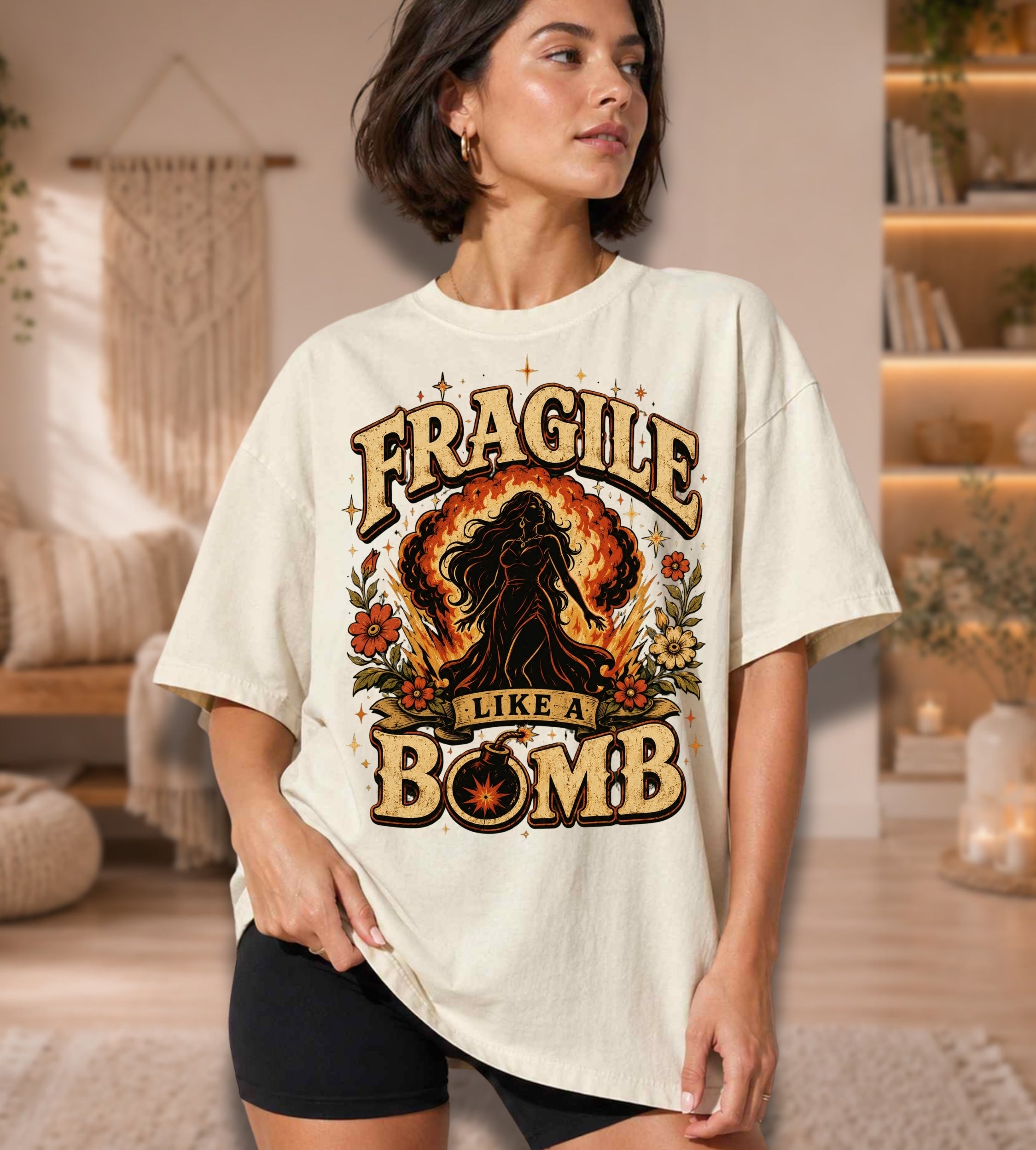 Fragile Like a Bomb T-Shirt — Floral Explosion Vintage Tee
