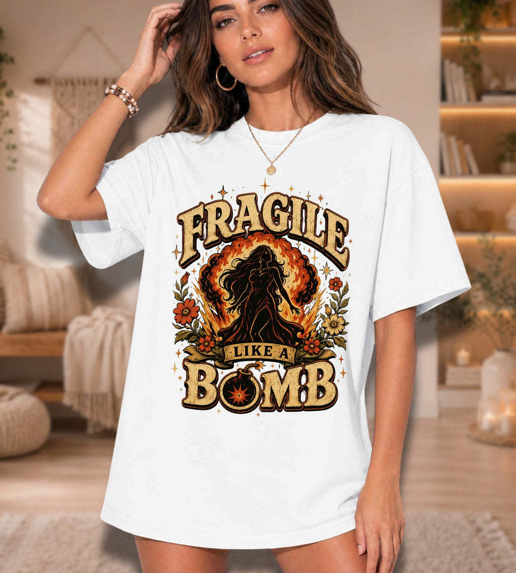 Fragile Like a Bomb T-Shirt — Floral Explosion Vintage Tee