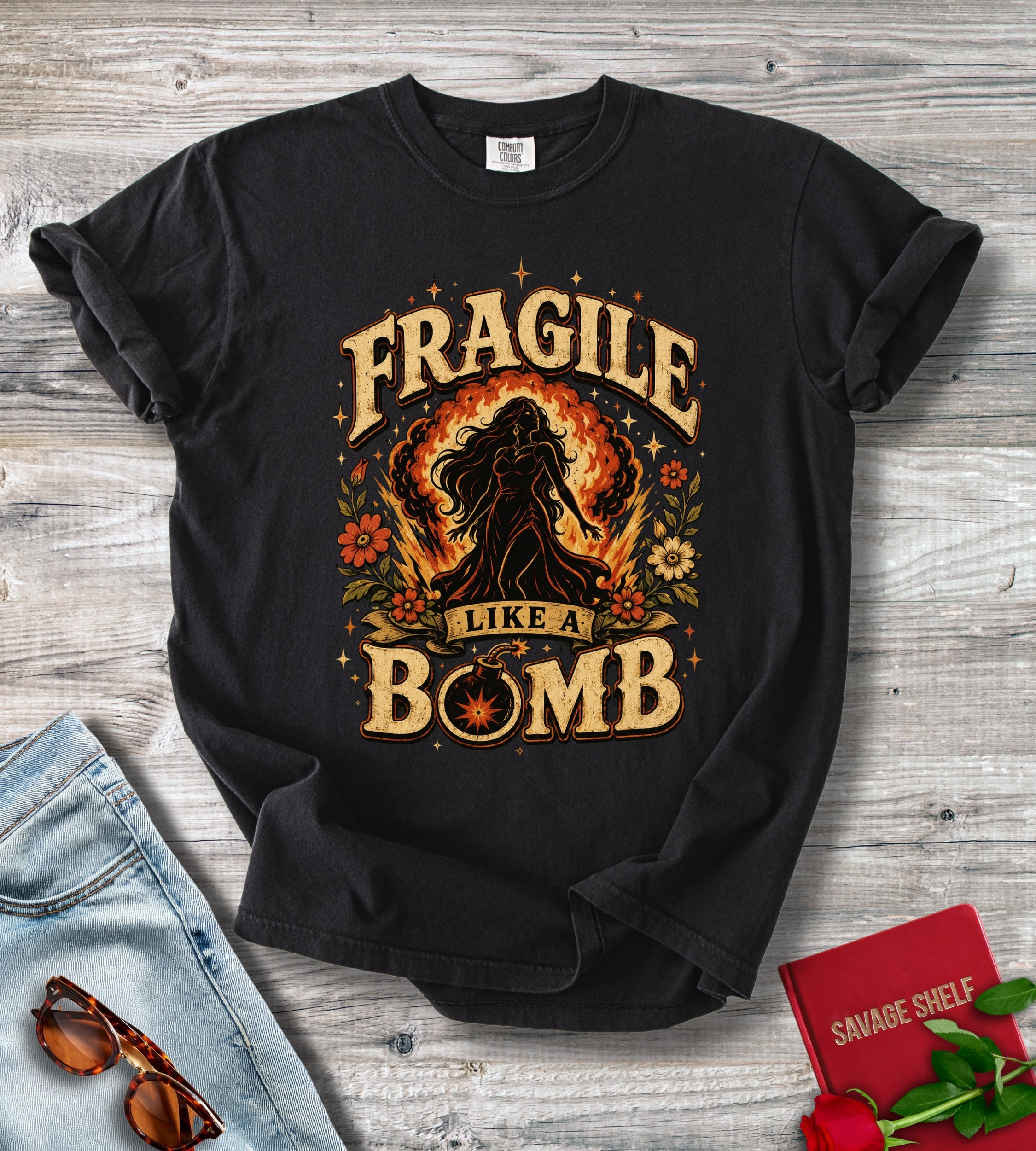 Fragile Like a Bomb T-Shirt — Floral Explosion Vintage Tee