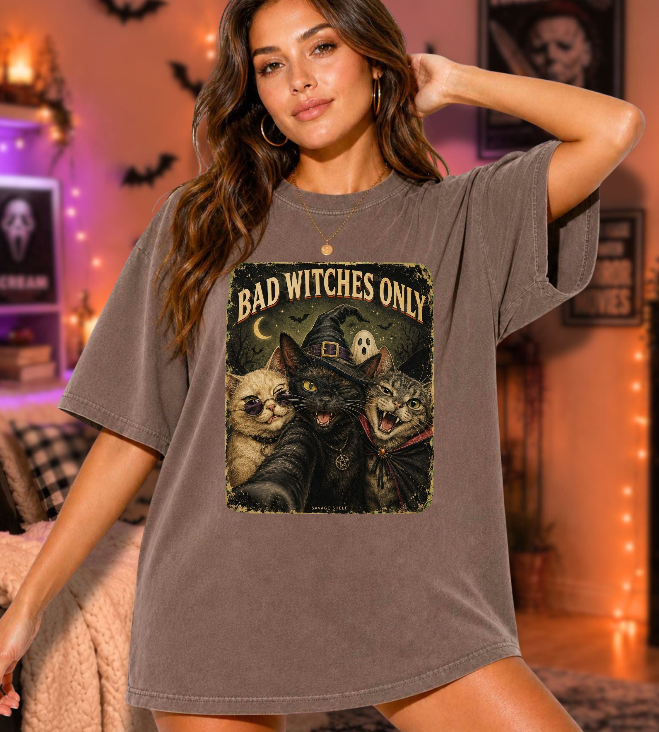 Bad Witches Halloween Cat T-Shirt