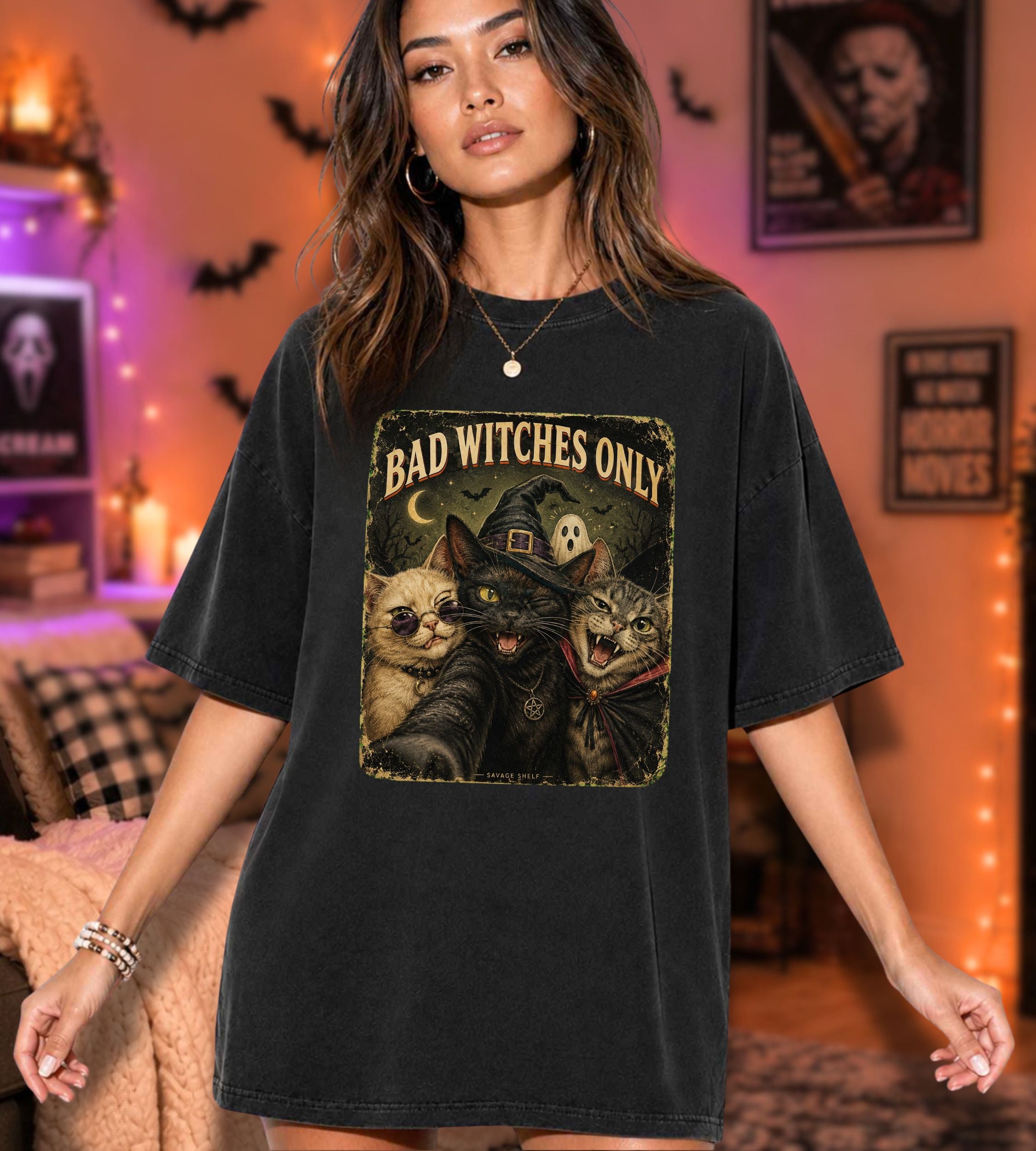 Bad Witches Halloween Cat T-Shirt