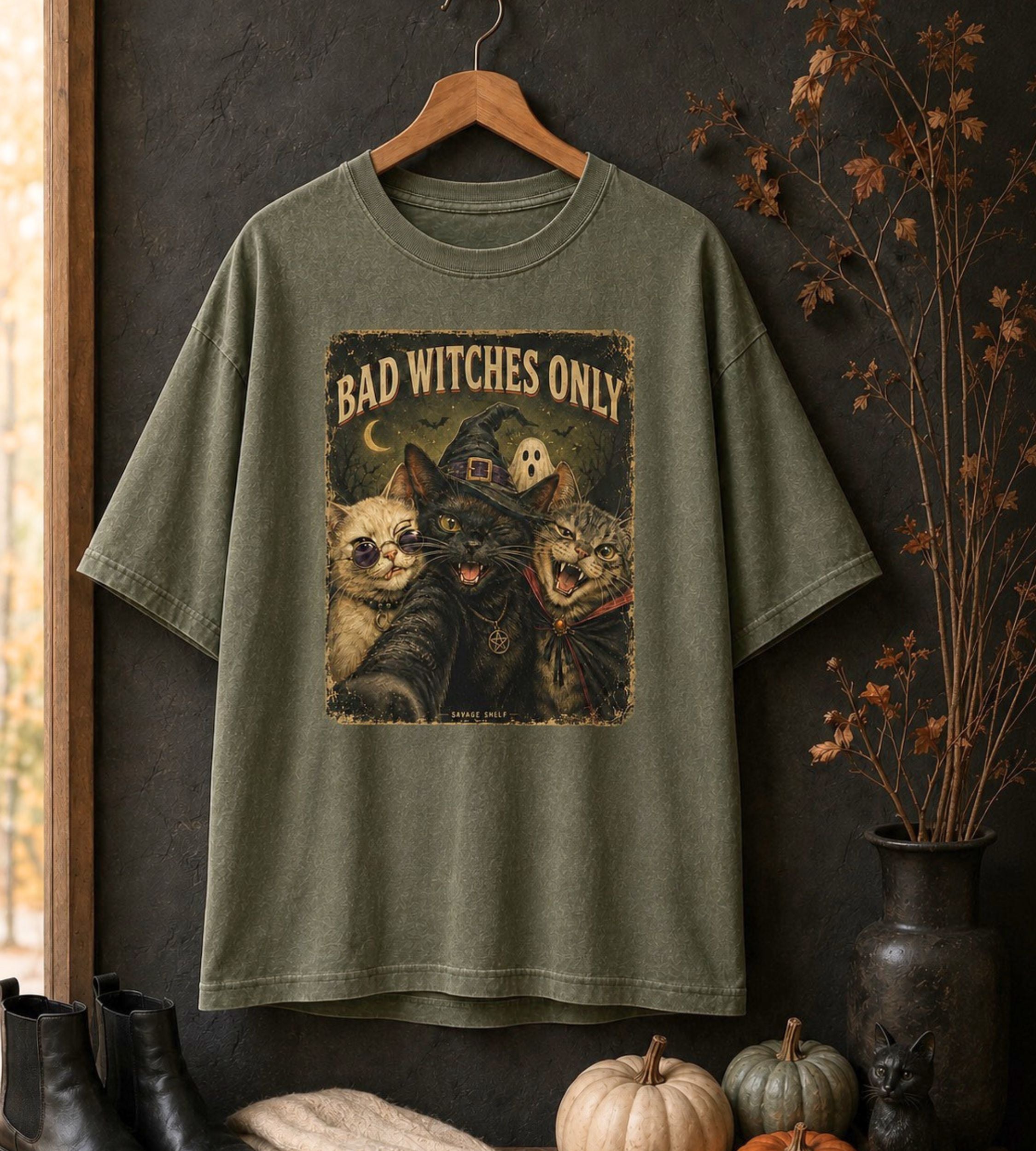 Bad Witches Halloween Cat T-Shirt