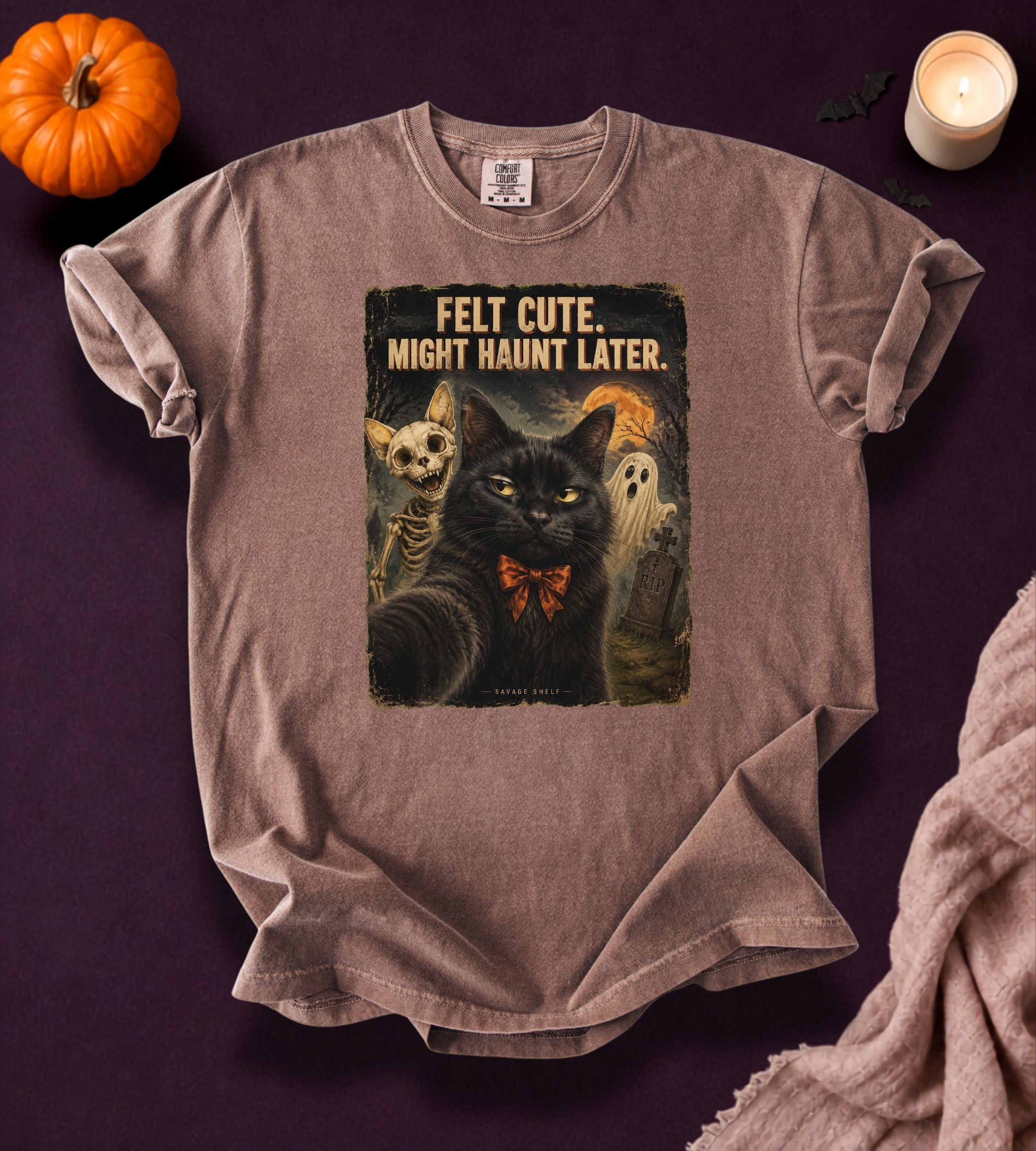 Felt Cute Haunt Later Cat T-Shirt