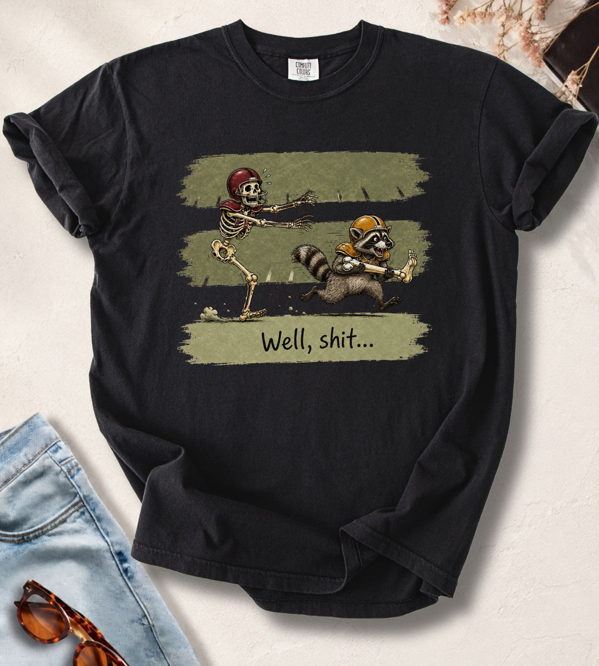 Football Skeleton & Raccoon T-Shirt