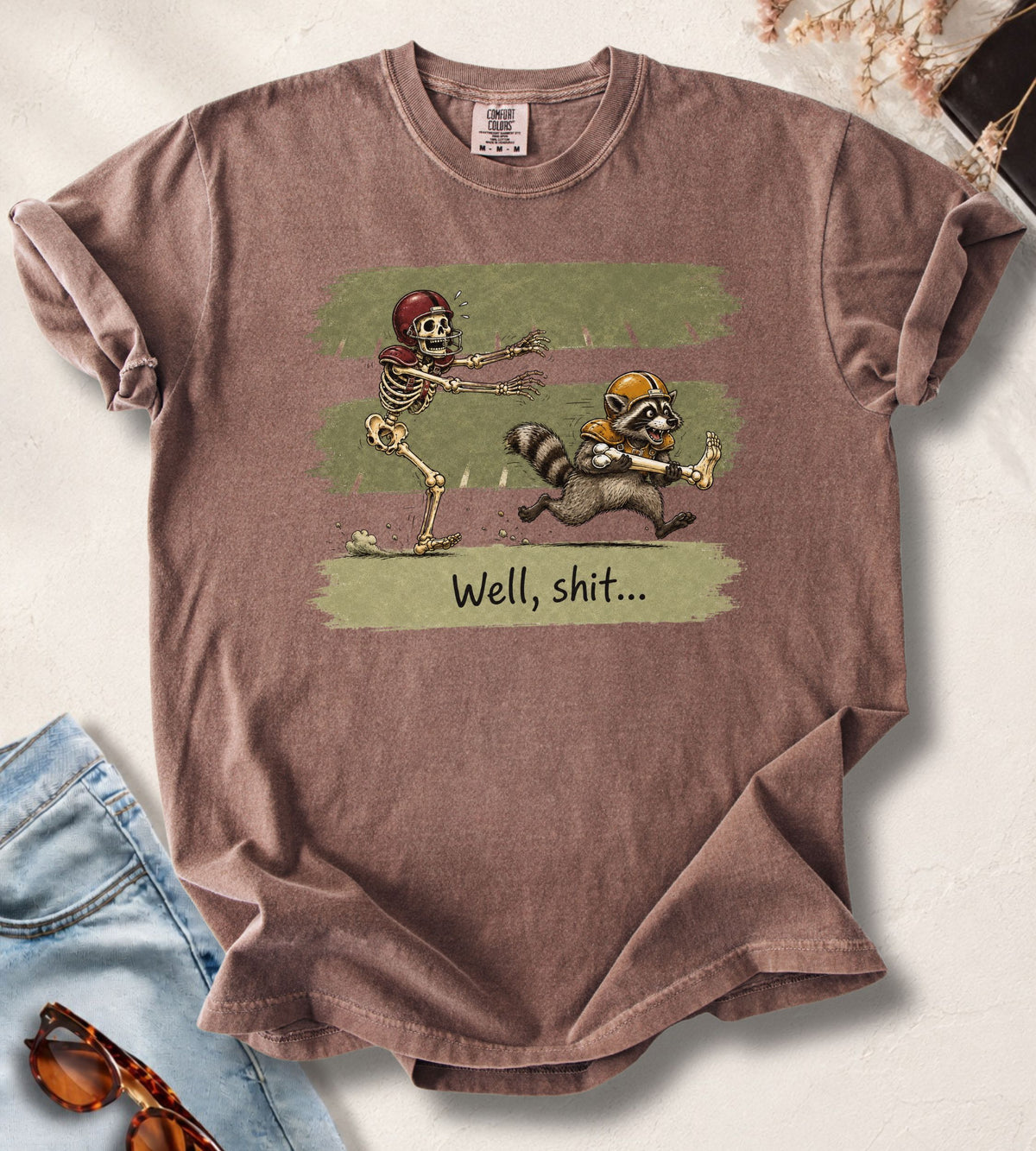 Football Skeleton & Raccoon T-Shirt