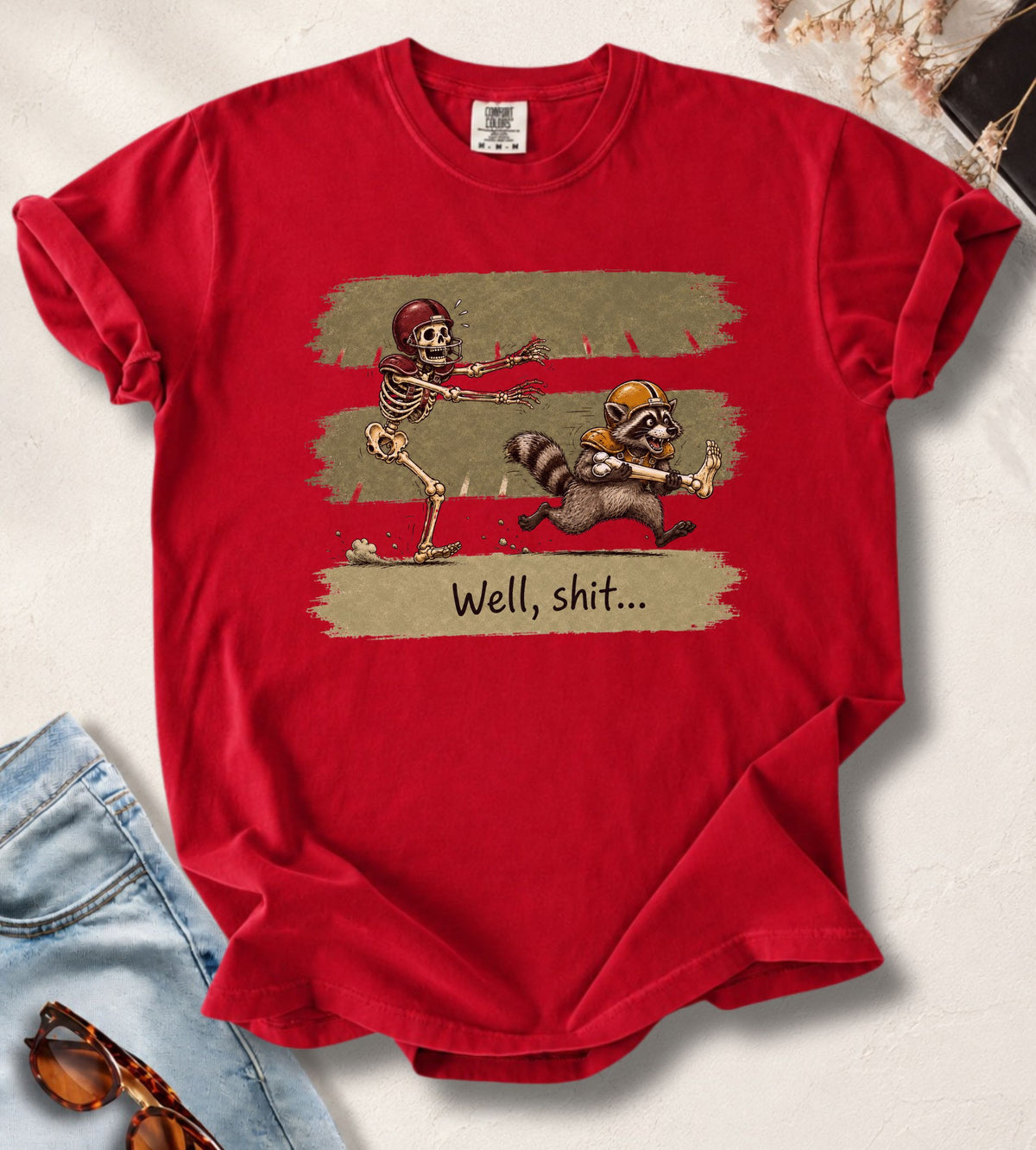 Football Skeleton & Raccoon T-Shirt