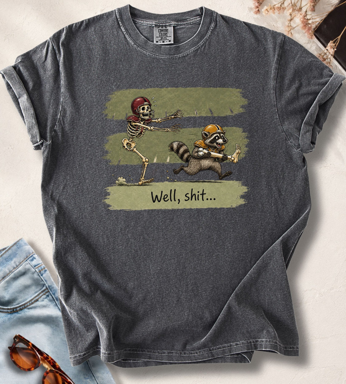 Football Skeleton & Raccoon T-Shirt