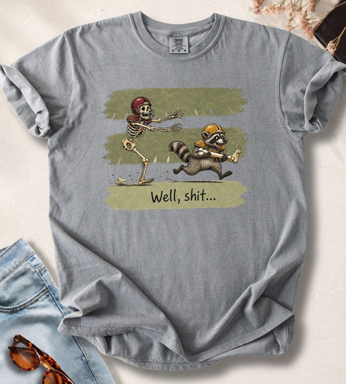 Football Skeleton & Raccoon T-Shirt