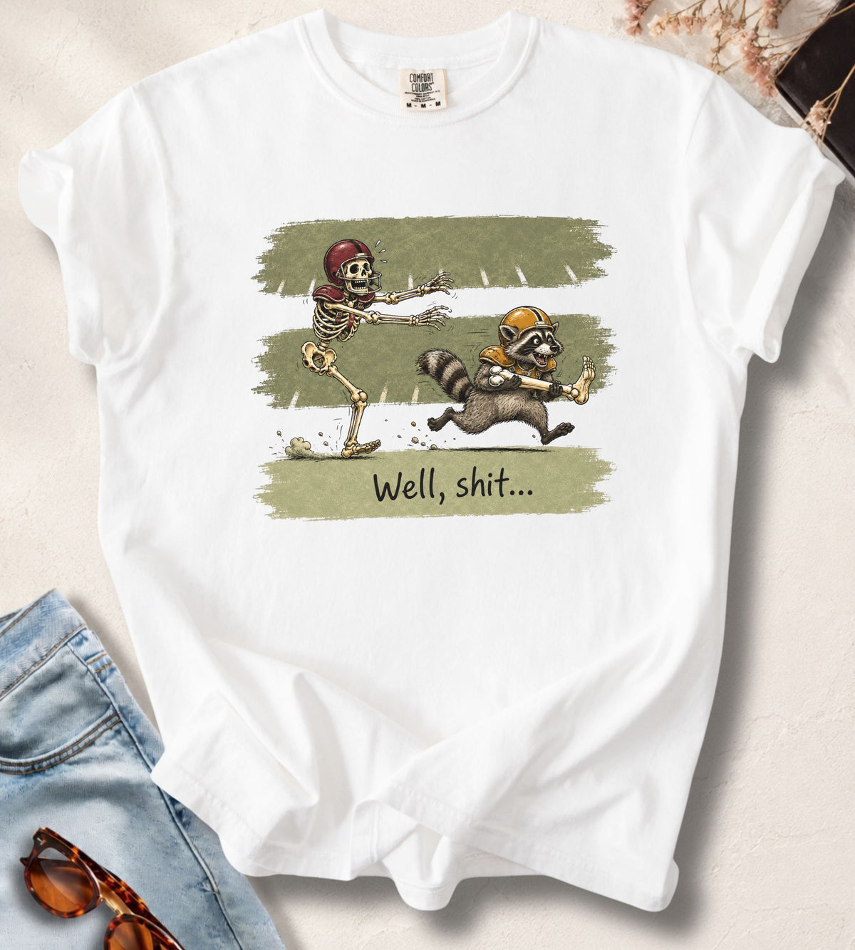 Football Skeleton & Raccoon T-Shirt