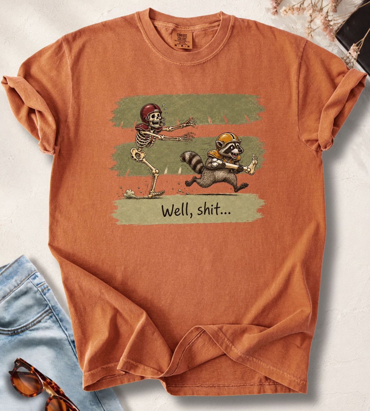 Football Skeleton & Raccoon T-Shirt