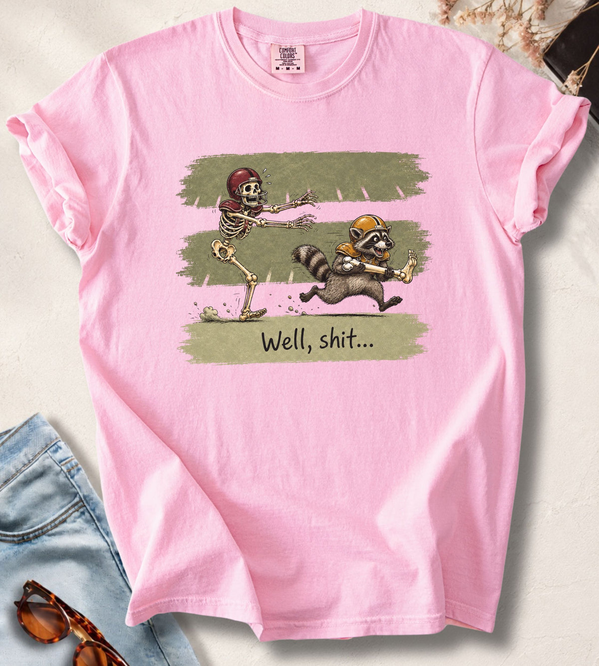 Football Skeleton & Raccoon T-Shirt