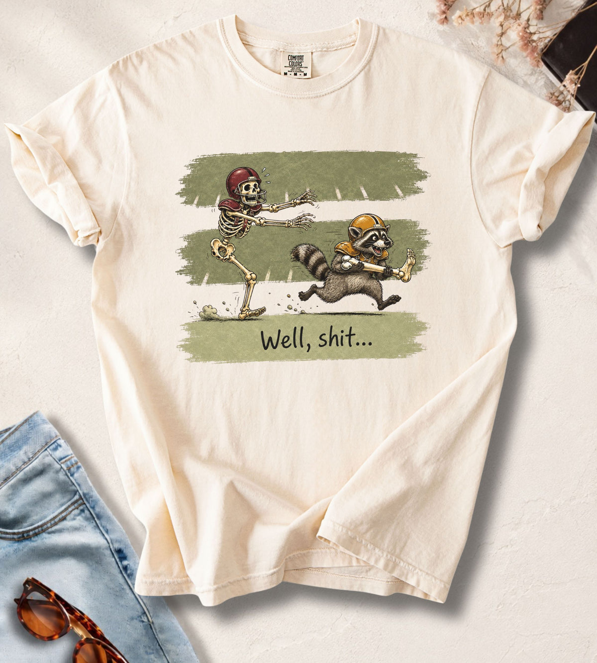 Football Skeleton & Raccoon T-Shirt