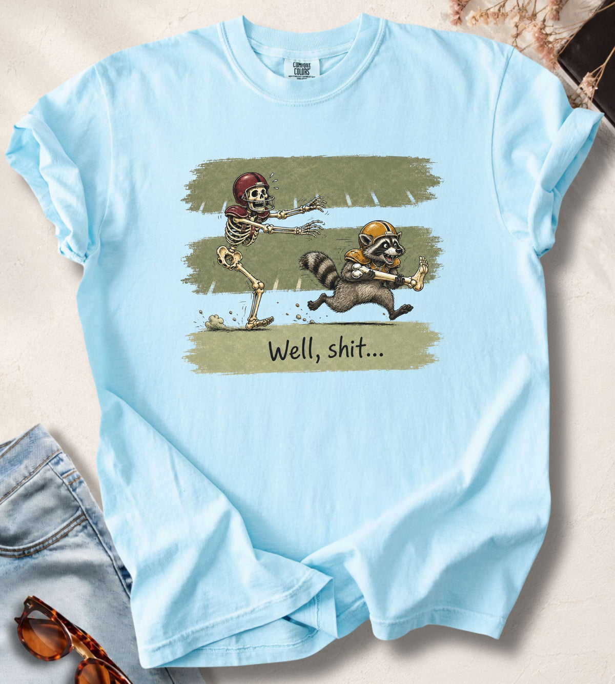 Football Skeleton & Raccoon T-Shirt