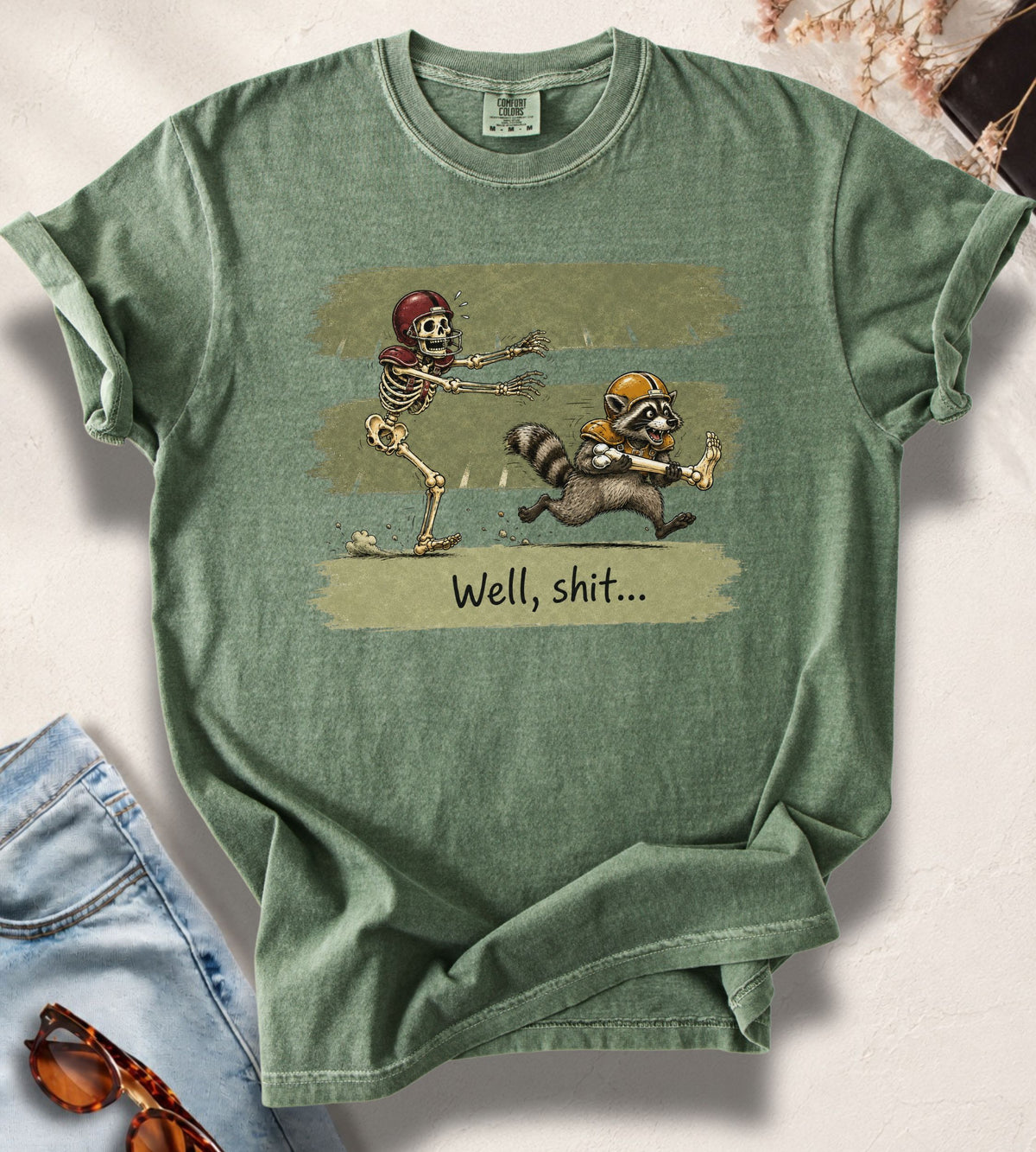 Football Skeleton & Raccoon T-Shirt